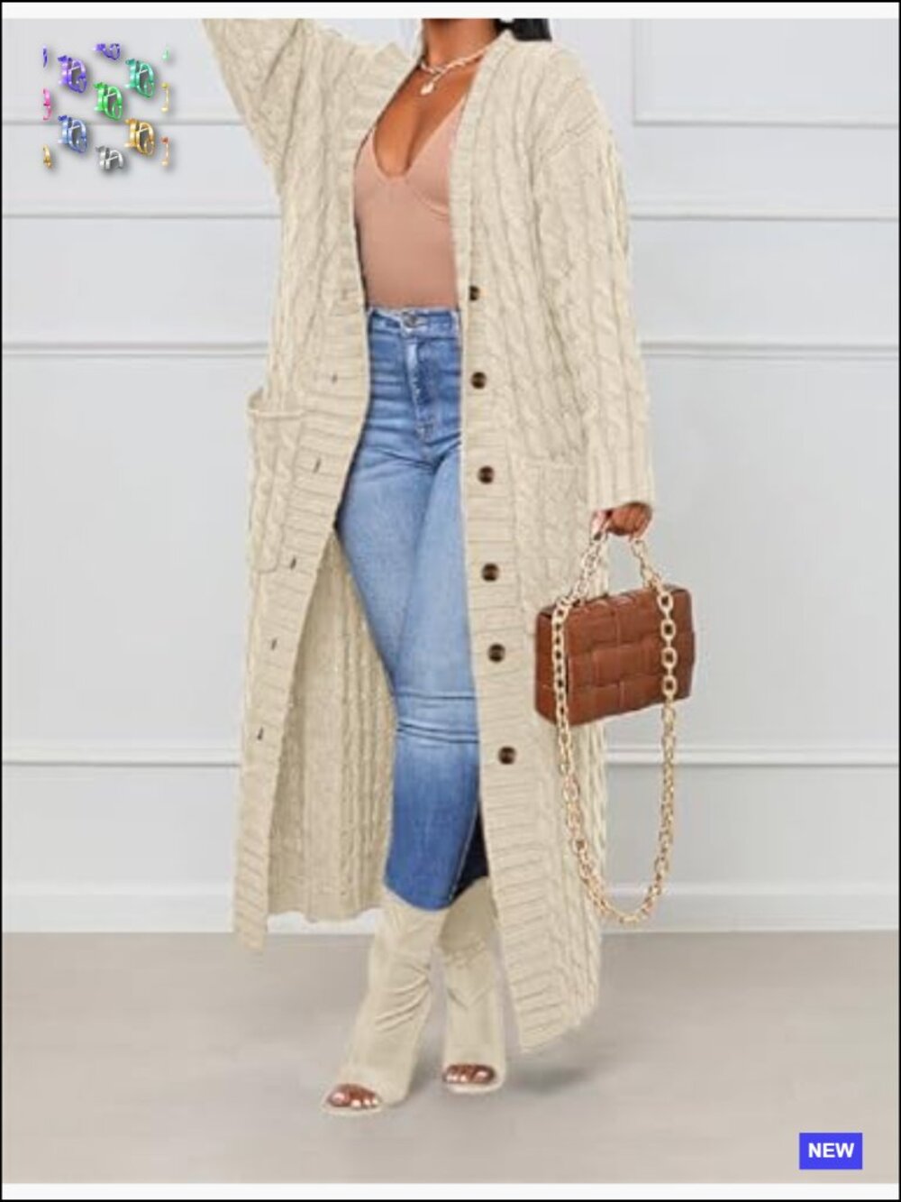 Chunky Cable Knit Cardigan Oversized Long Maxi Duster with Pockets - Picture 4 of 7